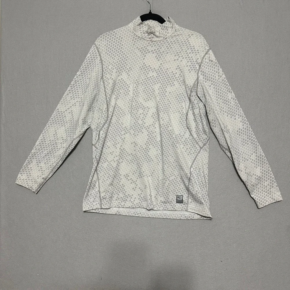 Nike Pro Combat Dri-FIT Mock Neck Shirt Grey White Snakeskin Pattern Mens Large